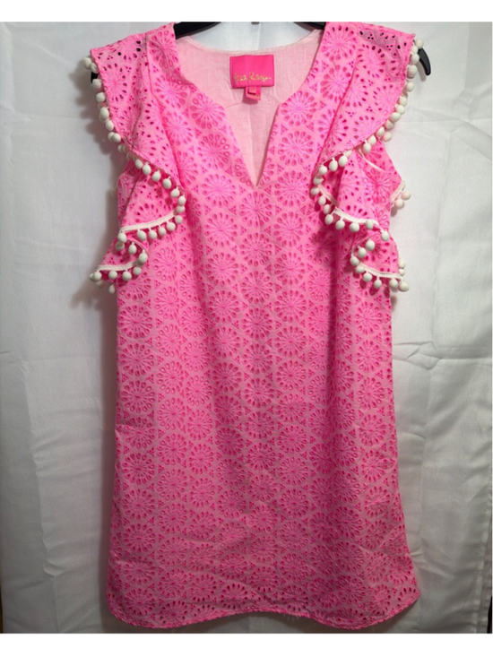 Lilly Pulitzer Dresses & Skirts - Lilly Pulitzer Pink Eyelet Pom Pom Mini Dress XXS Resort Country Club Preppy